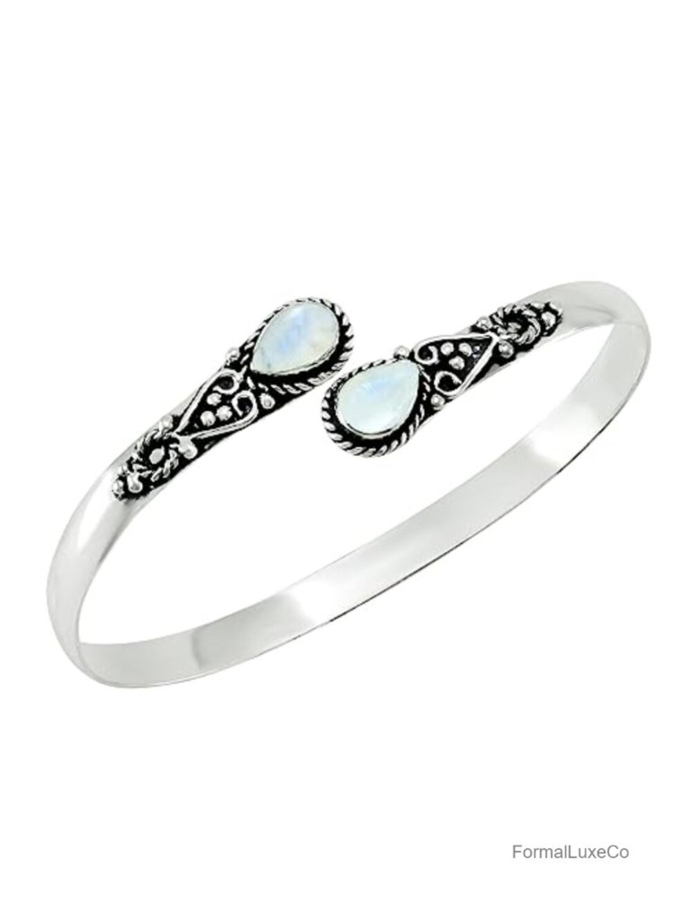 Silver Plated Natural Moonstone Bangle Cuff Bracelet Adjustable Open Handmade